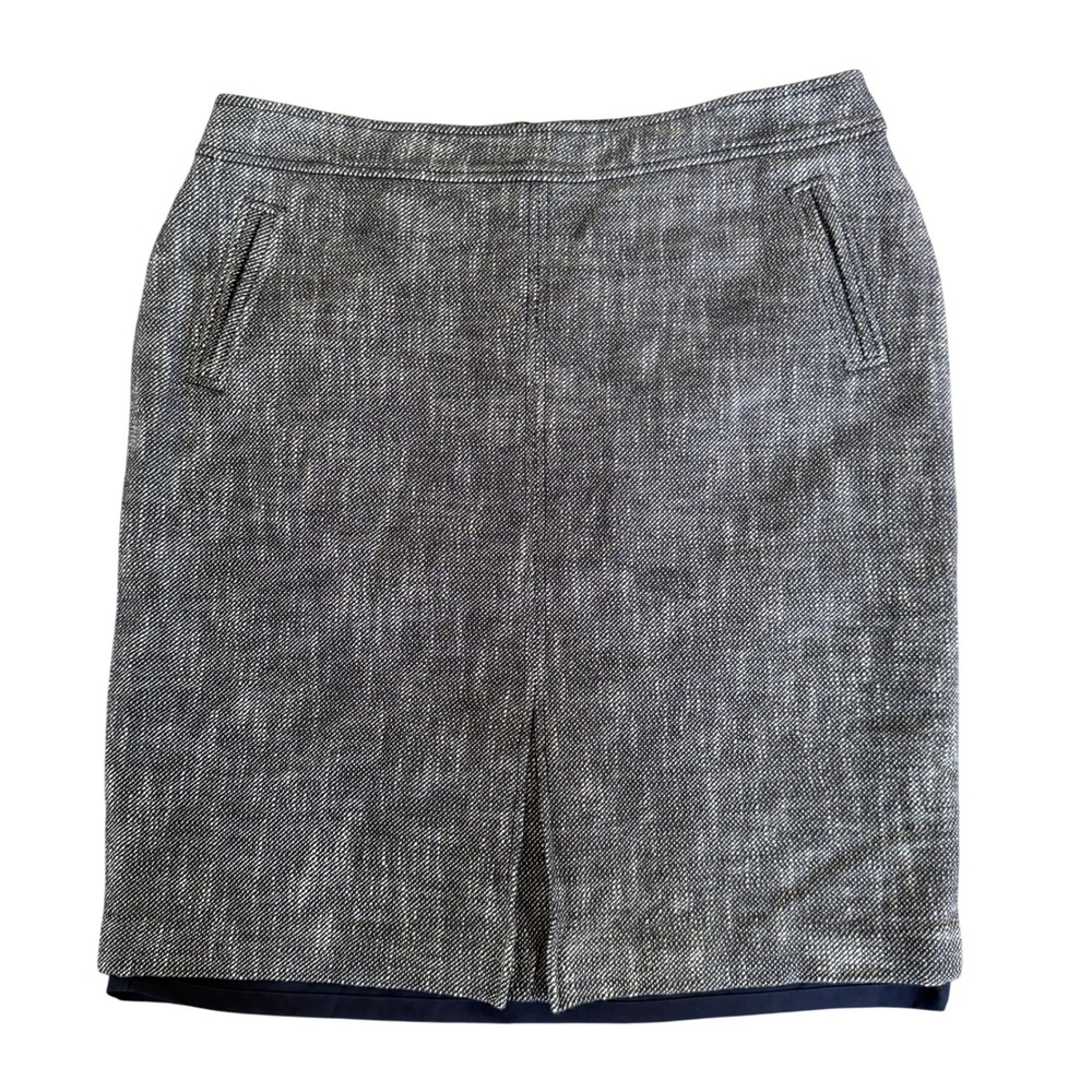 Ann Taylor Navy White Textured Cotton Blend Pencil Skirt Size 14 Office‎ Career